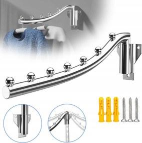 Összecsukható Ruhaakasztó, Falra Szerelhető, 7 Akasztóval, 180°-BAN Elforgatható