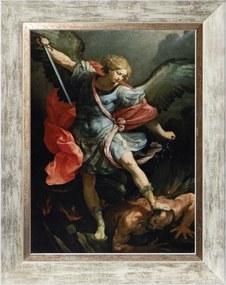 Mihály Arkangyal Szakrális Vászonkép Fehér Díszített Keretben 30X40