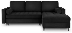 Santo fekete kinyitható bársony sarokkanapé, jobb oldali - Milo Casa