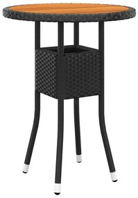 3 részes fekete polyrattan és tömör fa kerti bisztrószett