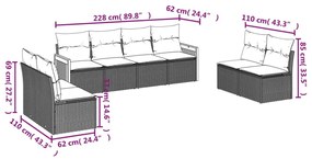 8 részes fekete polyrattan kerti ülőgarnitúra párnákkal