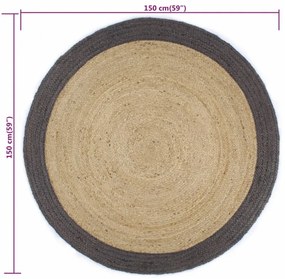 sötétszürke szélű kézzel font jutaszőnyeg 150 cm