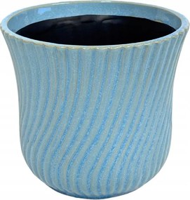 Kerámia virágtartó 14 cm virágcserép kék csíkos 1 db