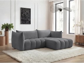 Szürke buklé sarokkanapé (jobb oldali-heverő résszel) Azra – Bobochic Paris