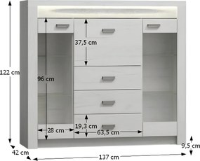 Vitrines komód, kőris fehér, INFINITY 08