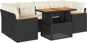 vidaXL 6 részes fekete polyrattan akácfa kerti ülőgarnitúra párnákkal