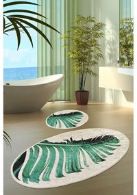 Zöld-bézs fürdőszobai kilépő szett 2 db-os 60x100 cm Floret – Foutastic