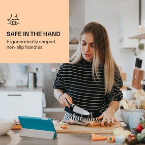 Klarstein Kitano, késkészlet tömbbel, 8 darabos, 7 kés, acél, luxus fa blokk