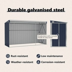 antracitszürke acél falhoz erősíthető fészer 118 x 288 x 178 cm