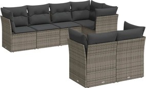 vidaXL 7 részes szürke polyrattan kerti ülőgarnitúra párnákkal