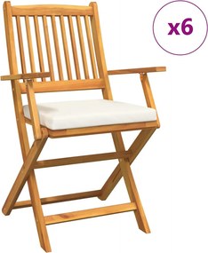 vidaXL Összecsukható szék 6 pcs Fehér 49 x 57.5 x 92cm Tömör akácfa