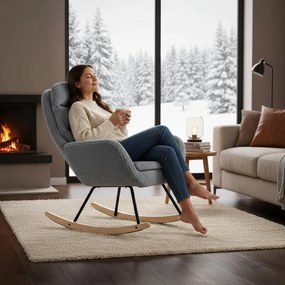 Hintaszék, relaxációs szék kordbársony kárpitozással, szürke