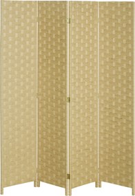 HOMCOM 4 Paneles Szobaelválasztó 159.5x169.5 cm Összecsukható Partíció Papírzsinór Dekorációval Hálószobába és Nappaliba Barna | Aosom