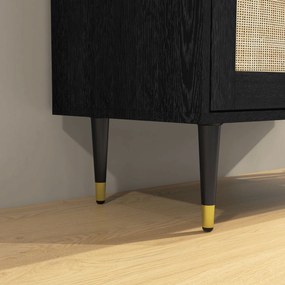 HOMCOM Bohemian Stílusú Konyhai Büfé Tárolószekrény Kétajtós, 2 Szint, Rattan Előlap, 80 x 38 x 79 cm, Fekete | Aosom