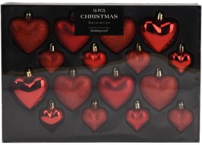 Heart karácsonyi díszek készlet piros, 16 db