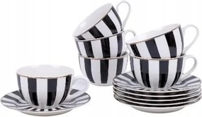 Kávészerviz 6 személyes Csíkos fehér-fekete Csésze 200ml Csészealj Ajándék