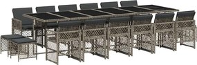 vidaXL 17 részes szürke polyrattan kerti étkezőgarnitúra párnával