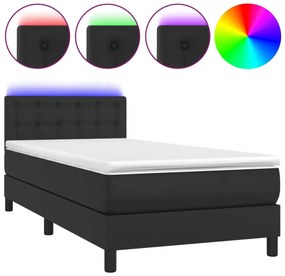 fekete műbőr rugós ágy matraccal és LED-del 100x200 cm
