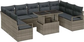 vidaXL Kerti Kanapé Szett tárolóval 10 pcs Szürke Poli rattan