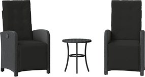 vidaXL 3 részes fekete polyrattan bisztrógarnitúra párnával