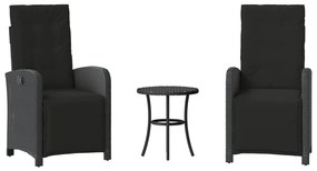 vidaXL 3 részes fekete polyrattan bisztrógarnitúra párnával