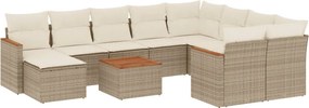 vidaXL 11 részes bézs polyrattan kerti ülőgarnitúra párnákkal