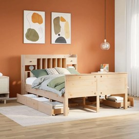 tömör fenyőfa könyvespolcos ágy matrac nélkül 140 x 190 cm