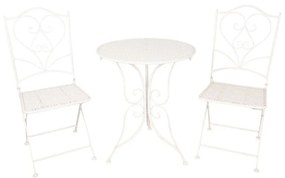 Provanszi antikolt fehér kovácsoltvas jellegű kerti asztal 2db székkel