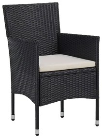 3 részes fekete polyrattan és edzett üveg kerti étkezőszett
