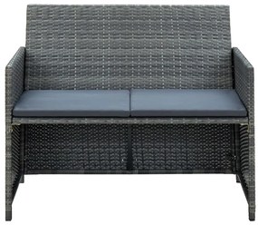 Szürke kétszemélyes polyrattan kerti kanapé párnákkal