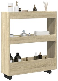 3 szintes sonoma tölgy színű szerelt fa keskeny tárolókocsi