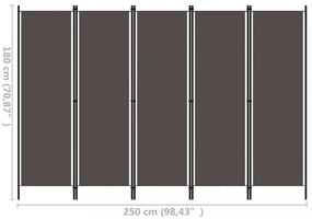 antracitszürke 5 paneles paraván 250 x 180 cm
