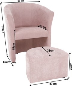 Klub fotel puffal, rózsaszín, ROSE