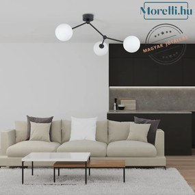 TK Lighting Fairy fekete mennyezeti lámpa nappaliba és étkezőbe 3 opál üvegbúrával