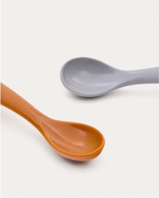 Világoskék-narancssárga műanyag-szilikon gyerek kanál szett 2 db-os Lili – Kave Home