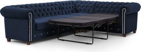 Kék bársony kinyitható sarokkanapé (jobb oldali-L alakú) York Blik – Ropez