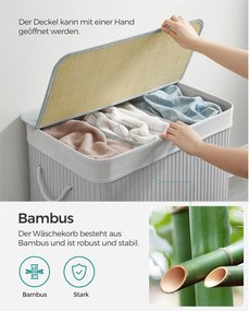 Bambusz kosár szennyestartó 3 rekeszes 3x50L, szürke