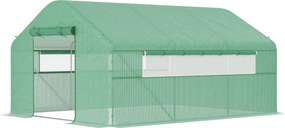 Outsunny Kültéri Üvegház 4x3x2 m Alagút Üvegház 2 Hálós Ablakkal, Anti-UV PE Fedelettel és 1 Cipzáros Felhúzható Ajtóval Zöld Kerthez | Aosom