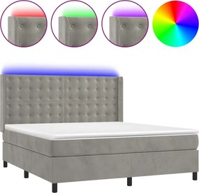 vidaXL világosszürke bársony rugós és LED-es ágy matraccal 160x200 cm