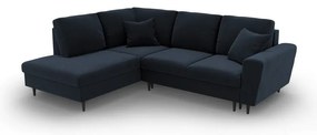 Sötétkék bársony kinyitható tárolóhelyes sarokkanapé (bal oldali-L alakú) Kyoto – Cosmopolitan Design