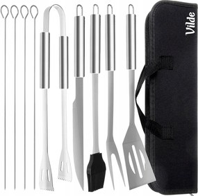 Grill Szett Edények Kiegészítők Rozsdamentes Evőeszközök Tokban 10 Db-os