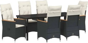 vidaXL Kert étkező szett párnával 7 pcs Fekete polirattan