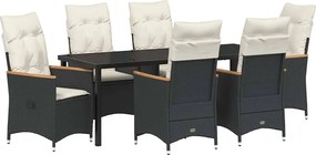 vidaXL Kert étkező szett párnával 7 pcs Fekete polirattan
