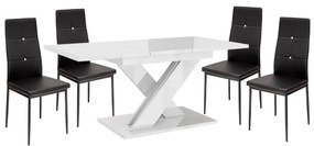 Maasix WTG Magasfényű Fehér 4 személyes étkezőszett Fekete Elvira székekkel