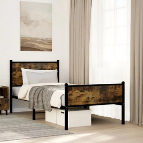 füstös tölgy színű fém ágykeret matrac nélkül 90 x 190 cm
