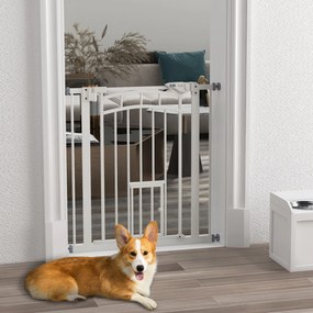 PawHut Kutyabiztos Kapu, Nyomásra Rögzített Lépcsőkapu, Fúrás Nélküli Telepítés, Automatikus Záródó Ajtó, Kettős Zárási Rendszer, 74-80 cm, Acél, Fehé