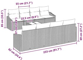 Kerti Kanapé Szett párnával 9 pcs Fekete 55 x 55 x 37 cm