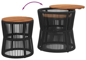 2 db fekete polyrattan kerti kisasztal fa asztallappal