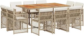 vidaXL 11 részes bézs polyrattan kerti étkezőgarnitúra párnákkal