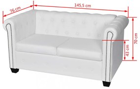 2 személyes fehér műbőr Chesterfield kanapé